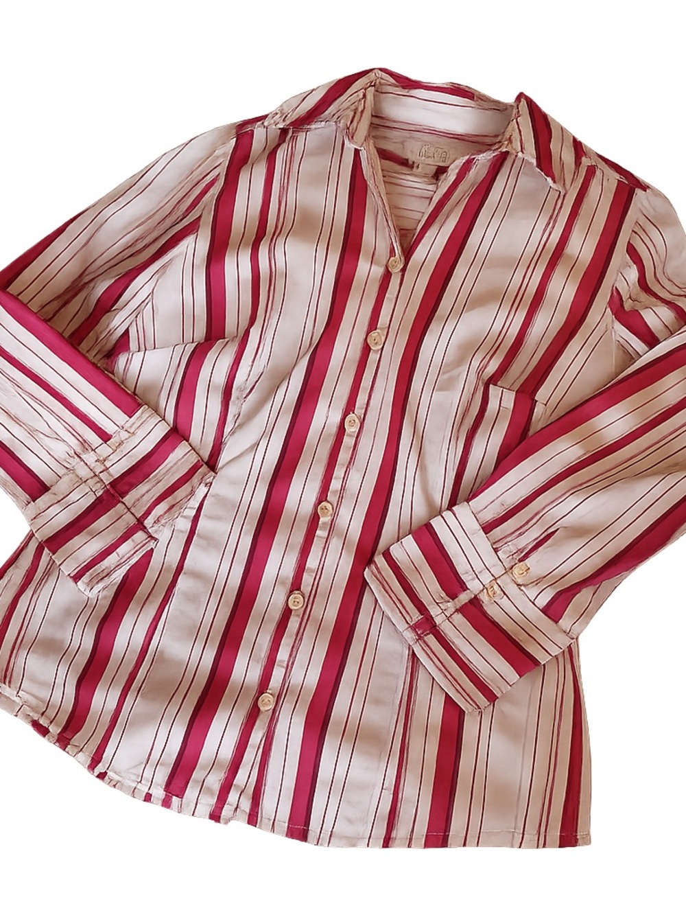 Loft Pink & White Striped Button Down Blouse Classic Preppy